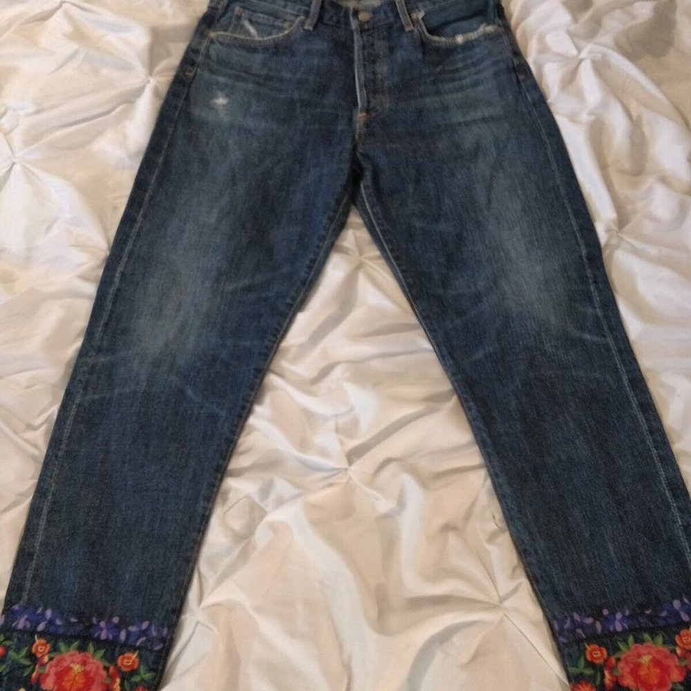 Citizens Of Humanity High Rise Jeans - Dark Blue with Floral Details